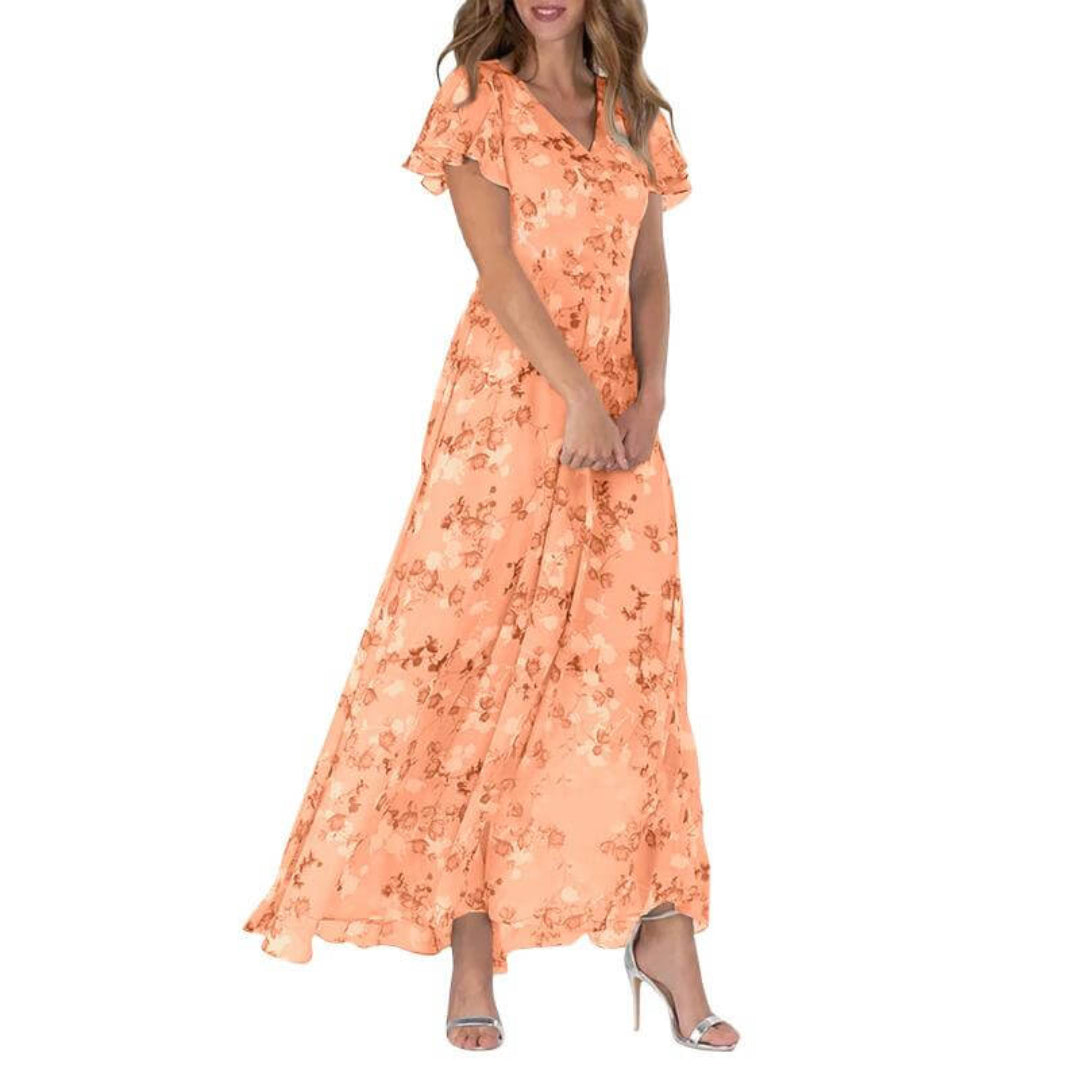 Damen V Ausschnitt Blumendruck Lange Kleid | Maxi