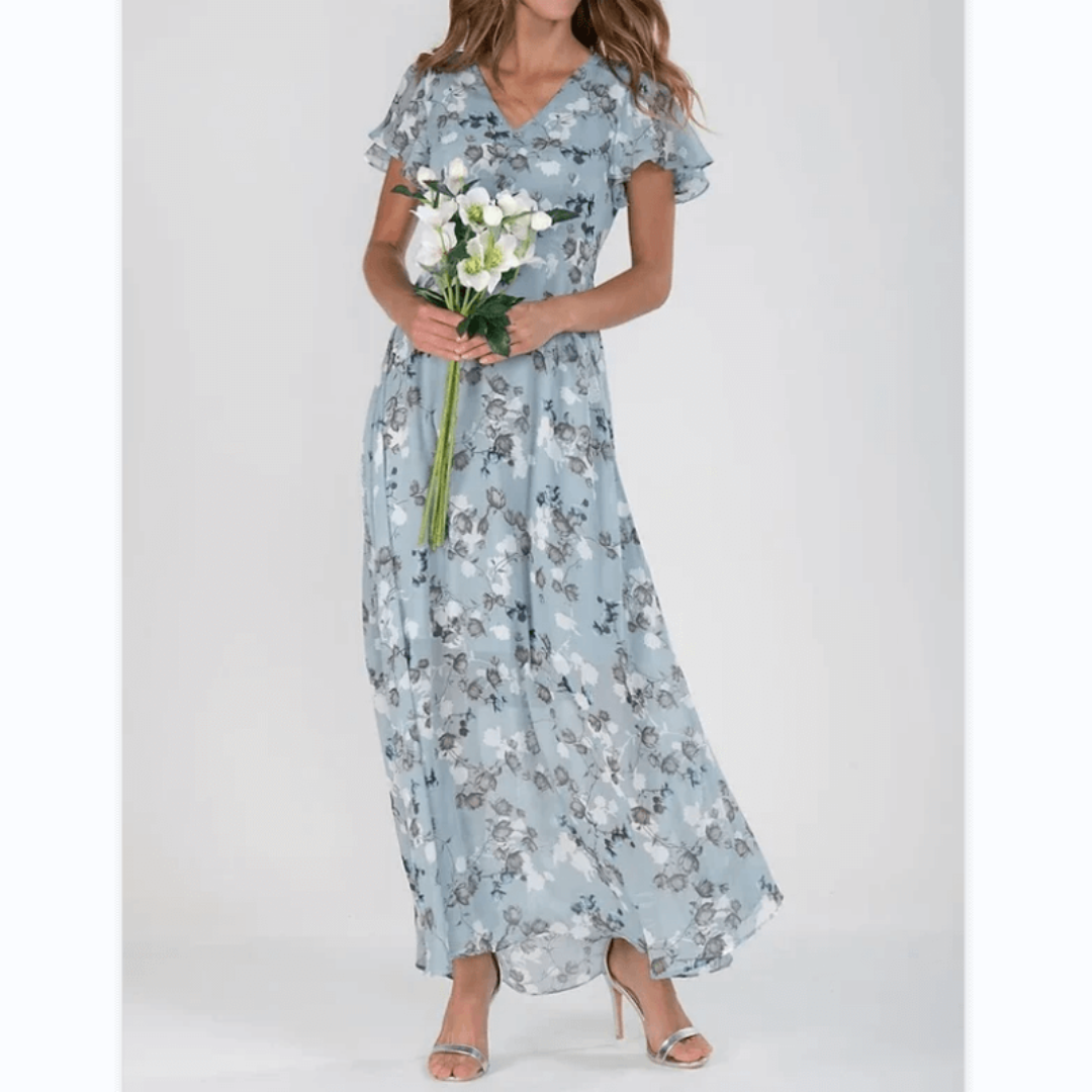 Damen V Ausschnitt Blumendruck Lange Kleid | Maxi