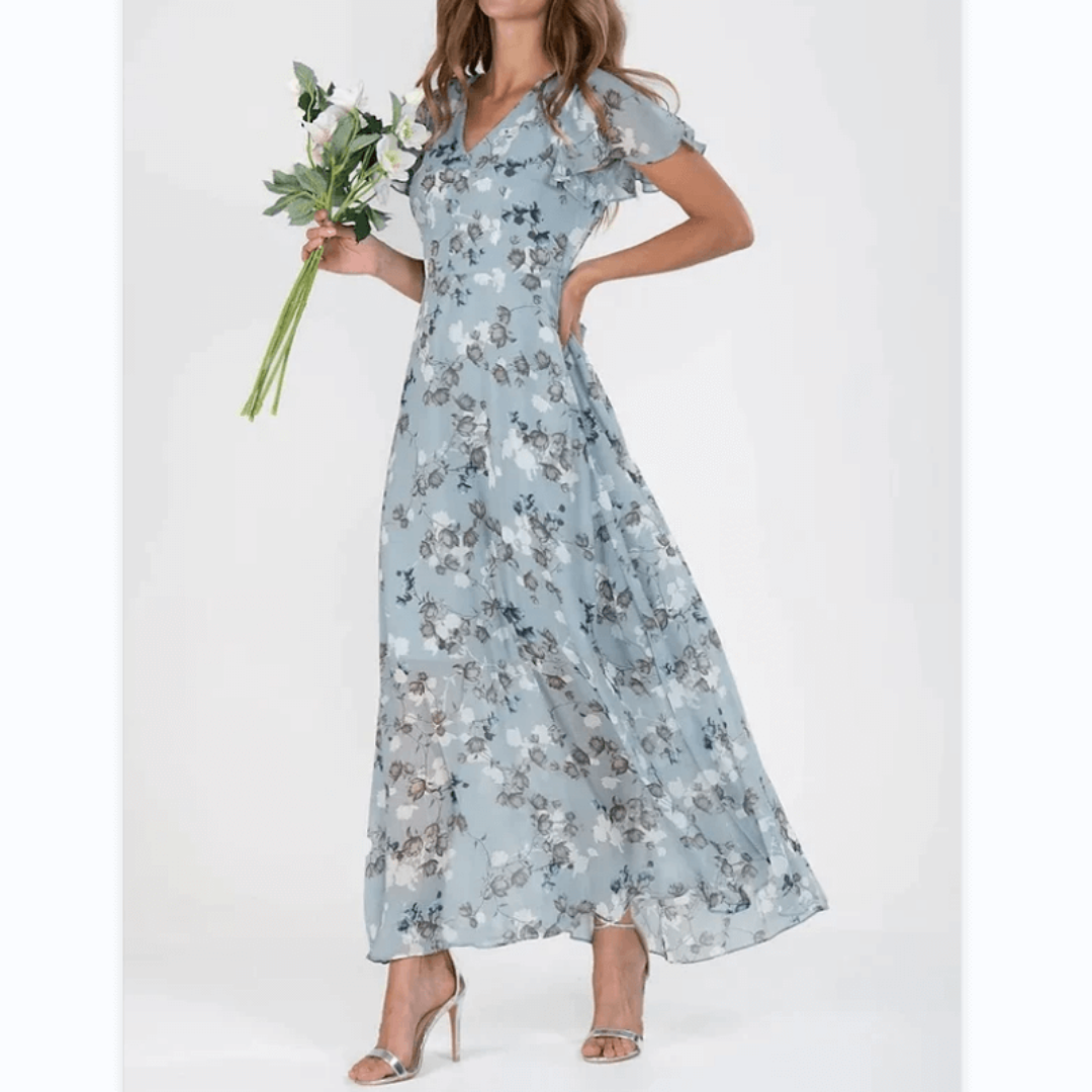 Damen V Ausschnitt Blumendruck Lange Kleid | Maxi