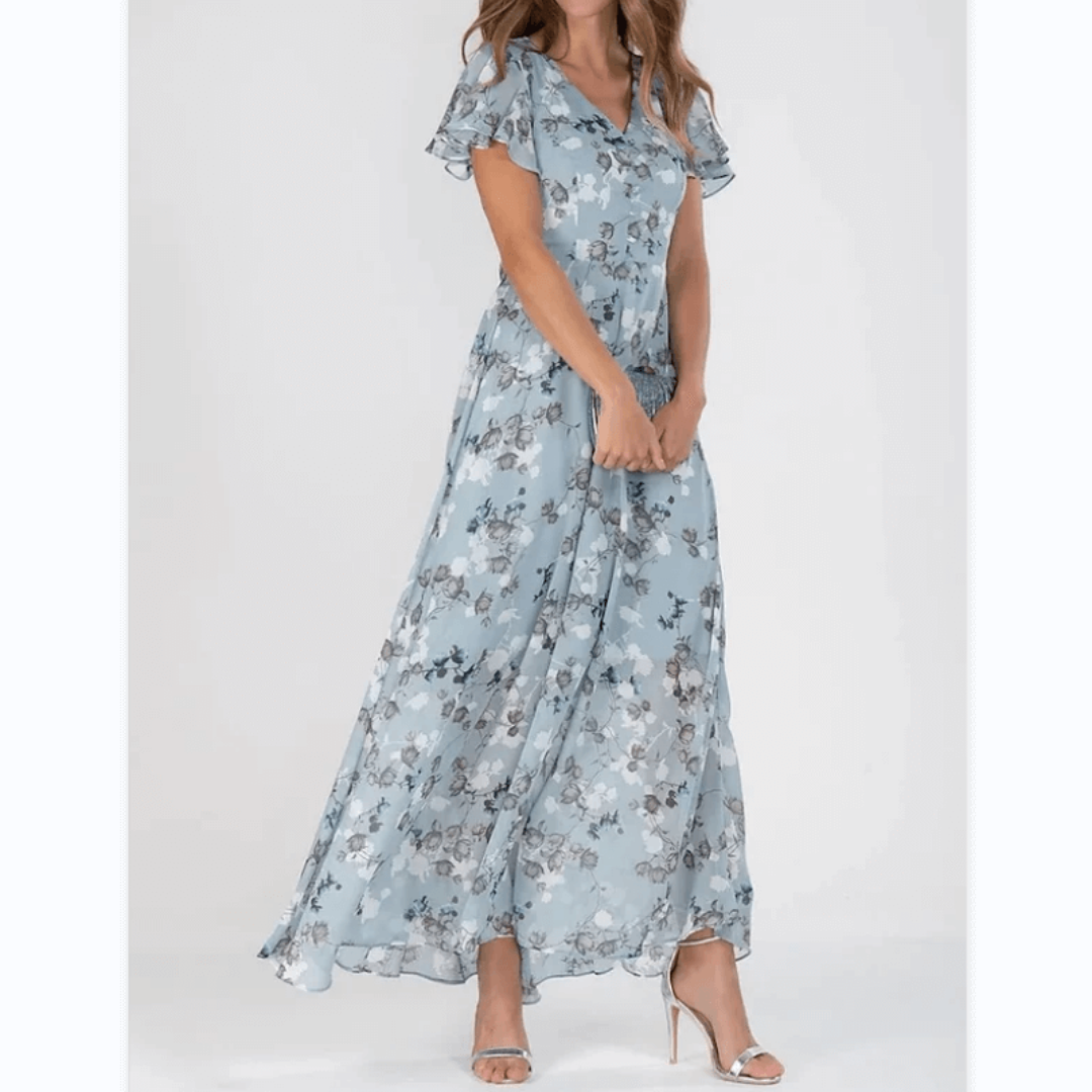 Damen V Ausschnitt Blumendruck Lange Kleid | Maxi